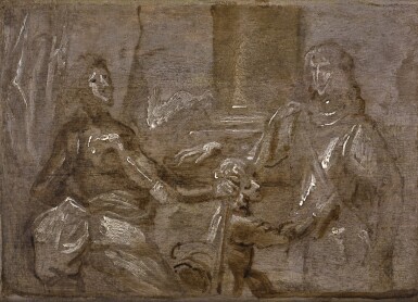 View full screen - View 1 of Lot 130. SIR ANTHONY VAN DYCK | Sketch for the double portrait of Mountjoy Blount, 1st Earl of Newport (circa 1597–1666) and George, Lord Goring (1608–57).