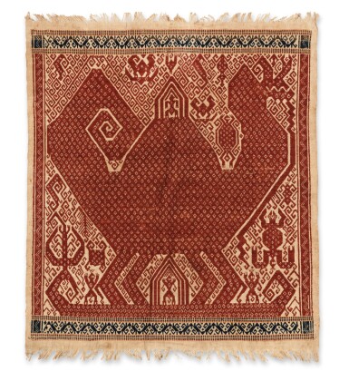 View full screen - View 1 of Lot 7. Trois tissus cérémoniels "à jonques" tampan, Lampung, Sumatra, Indonésie, début du 20e siècle | Three ceremonial hanging "ship cloth" tampan, Lampung, Sumatra, Indonesia, early 20th century.