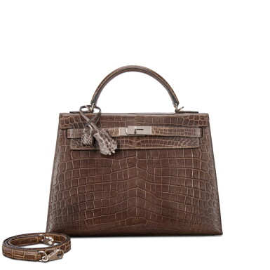 View full screen - View 1 of Lot 1578. Gris Tourterelle Shiny Niloticus Crocodile Kelly 32 Sellier Palladium Hardware, 2015.
