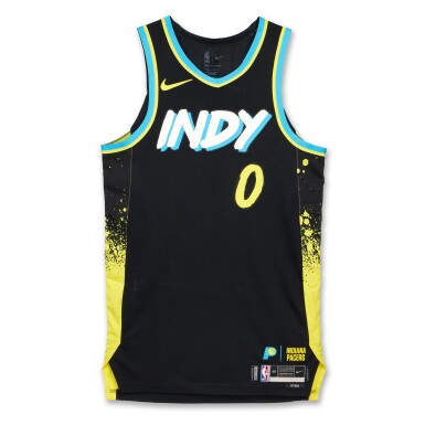 View full screen - View 1 of Lot 46. Tyrese Haliburton Indiana Pacers 2023-2024 In-Season Tournament Game Worn City Edition Jersey | Triple-Double.
