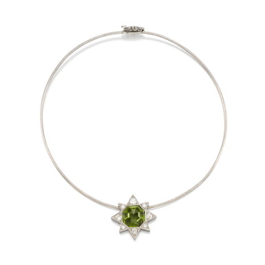 View full screen - View 1 of Lot 100. Peridot and diamond necklace, 1988.