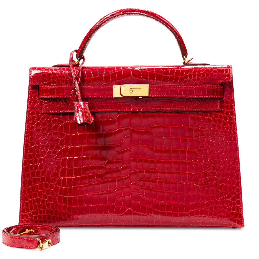 View full screen - View 1 of Lot 655. Rouge Vif Shiny Porosus Crocodile Kelly 40 Sellier Gold Hardware, 2012.