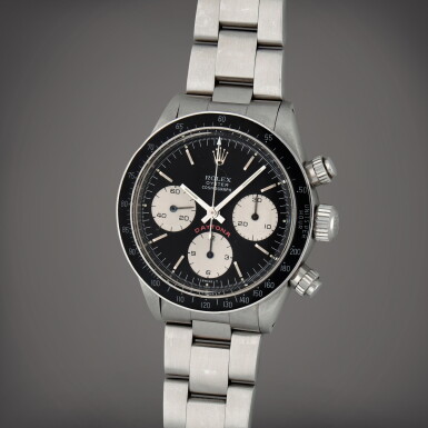 View full screen - View 1 of Lot 116. Daytona 'Big Red', Reference 6263 | A stainless steel chronograph wristwatch with bracelet | Circa 1978 | 勞力士 | Daytona 'Big Red' 型號6263 | 精鋼計時鏈帶腕錶,製作年份約1978.
