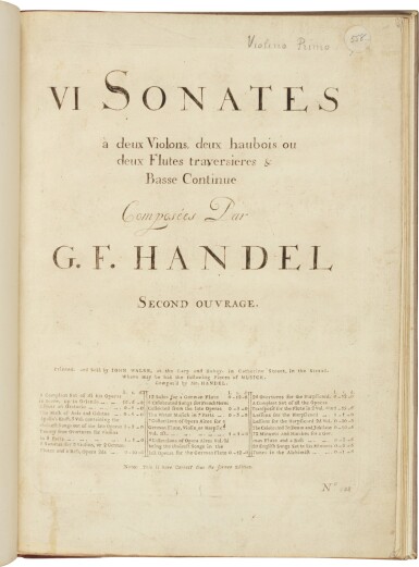 View full screen - View 1 of Lot 47. G.F. Handel. Early edition of the Op.2 sonatas, c.1732-1733.