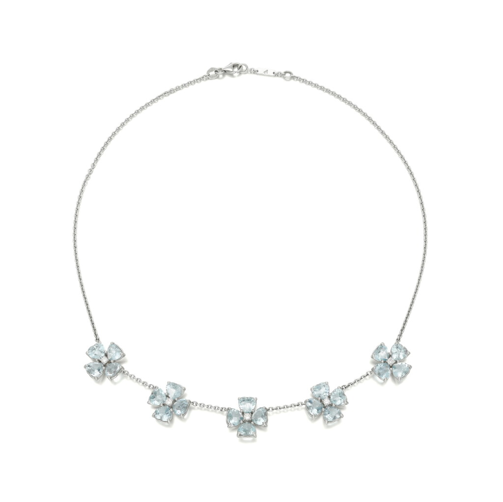 View full screen - View 1 of Lot 129. Aquamarine and diamond necklace.