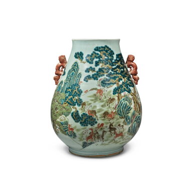 View full screen - View 1 of Lot 80. A famille-rose 'hundred deers' vase, 19th / 20th century | 十九 / 二十世紀 粉彩百鹿尊.
