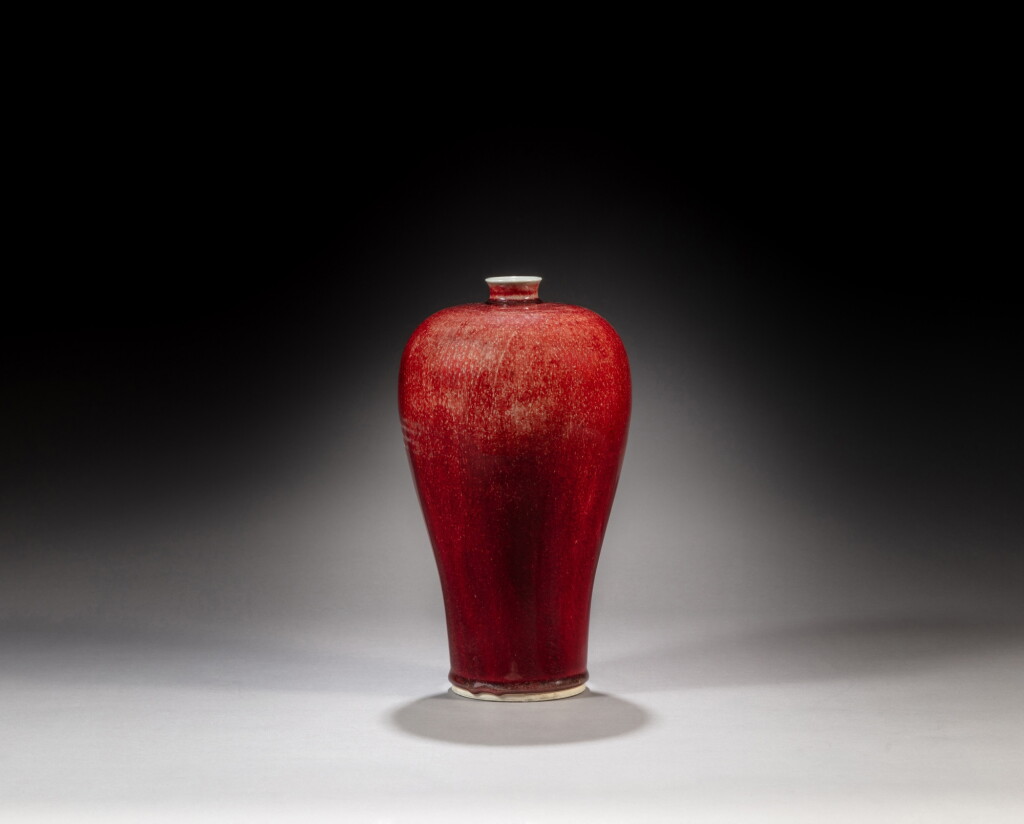 View full screen - View 1 of Lot 149. A rare red-glazed 'Langyao' meiping, Qing dynasty, Kangxi period | 清康熙 郎窰紅釉梅瓶.
