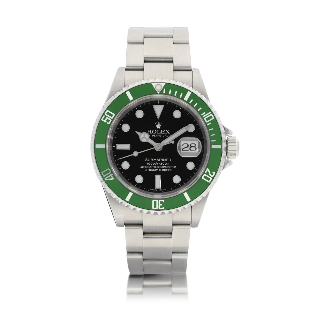 View full screen - View 1 of Lot 8008. Rolex | Submariner "Kermit", Reference 16610, A stainless steel wristwatch with date and bracelet, Circa 2006 | 勞力士 | Submariner ""Kermit"" 型號16610 精鋼鏈帶腕錶,備日期顯示,約2006年製.
