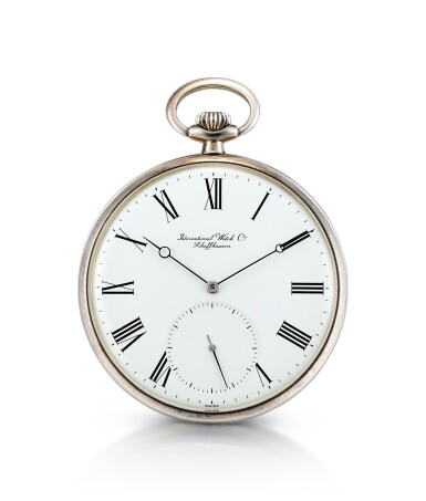 View full screen - View 1 of Lot 8143. IWC | REFERENCE 5201, A SILVER OPEN FACE WATCH, CIRCA 1940.