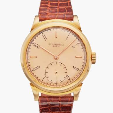 View full screen - View 1 of Lot 37. Reference 1491 'Ricciolo Pink on Pink' | A rare and fine pink gold wristwatch with scroll lugs, Made in 1944.