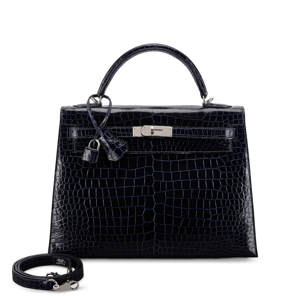 View full screen - View 1 of Lot 548. Bleu Marine Shiny Porosus Crocodile Kelly 32 Sellier Palladium Hardware, 2012.