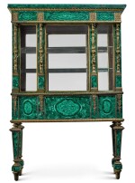A Napoleon III gilt-bronze and malachite vitrine, late 19th century, the veneering possibly later
