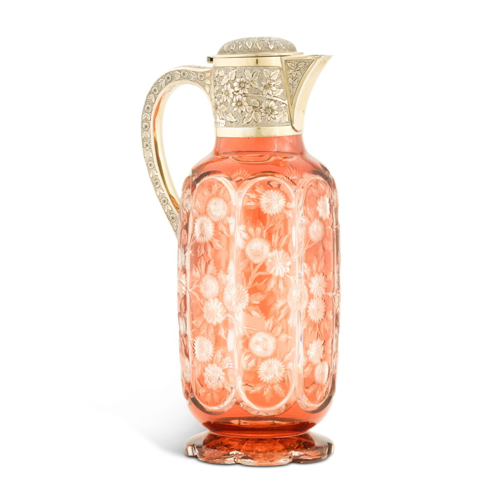 View full screen - View 1 of Lot 75. A Victorian silver-gilt-mounted glass claret jug, Heath & Middleton for Hukin & Heath, London, 1890.