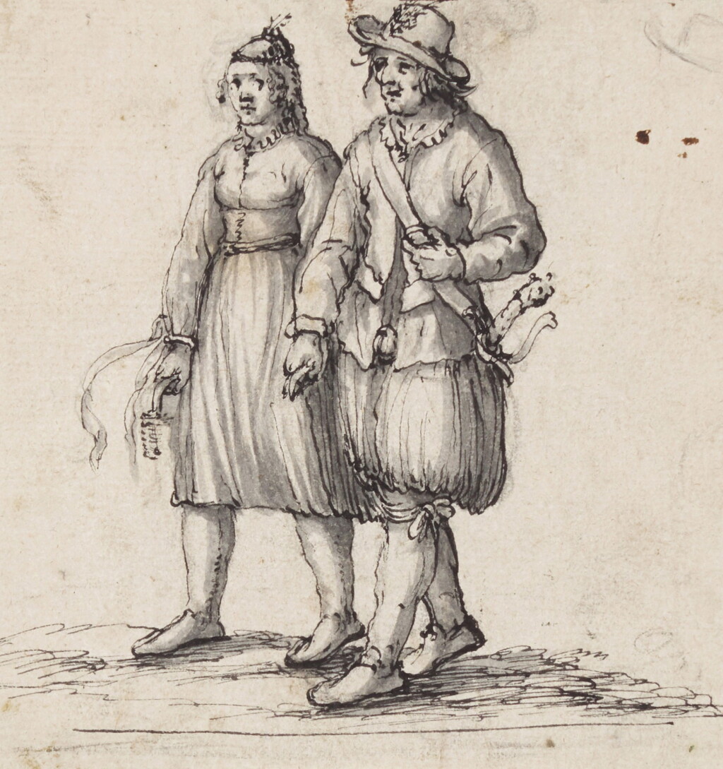 View full screen - View 1 of Lot 194. ATTRIBUTED TO DAVID VINCKBOONS | A LADY AND A GENTLEMAN WALKING SIDE BY SIDE.