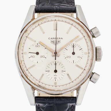 View full screen - View 1 of Lot 630. Reference 2447s Carrera | A stainless steel chronograph wristwatch, Circa 1963.