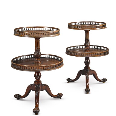View full screen - View 1 of Lot 29. A pair of George II carved mahogany dumbwaiters, mid-18th century.