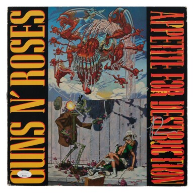 View full screen - View 1 of Lot 108. Guns N' Roses | First pressing with the original uncensored art, signed by the band.