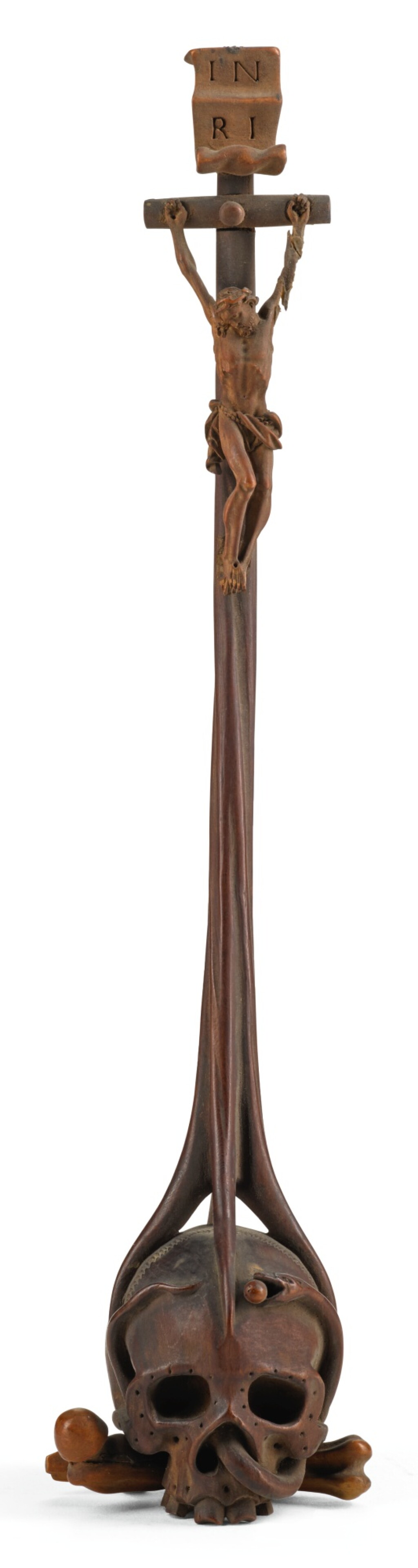 View full screen - View 1 of Lot 163. SOUTHERN GERMAN, 18TH CENTURY | Crucifix with Memento Mori Skull .