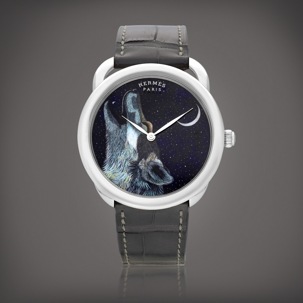View full screen - View 1 of Lot 8903. Arceau Awooooo | A limited edition white gold wristwatch with enamel dial, Circa 2019 | 愛馬仕 | Arceau Awooooo | 限量版白金腕錶,備琺瑯錶盤,約2019年製.