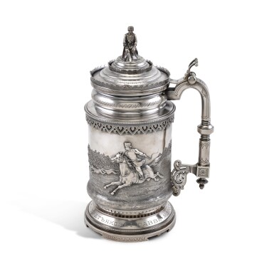 View full screen - View 1 of Lot 280. A large silver trompe l'oeil covered tankard, maker's mark Cyrillic VV, Moscow, 1899-1908.