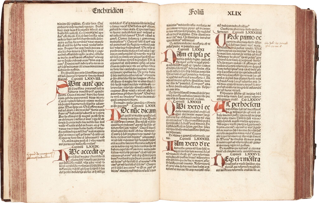 View full screen - View 1 of Lot 80. Augustine, Opuscula, Strassburg, 1491, old calf.