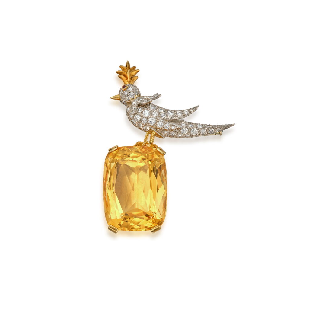 全螢幕檢視 - 查看220Citrine, Ruby and Diamond 'Bird on a Rock' Brooch的1