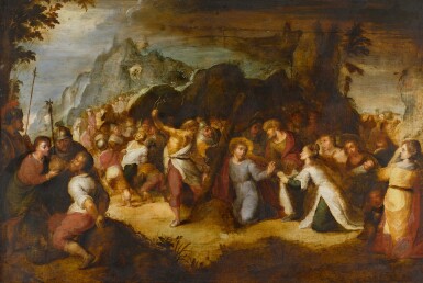 View full screen - View 1 of Lot 73. FOLLOWER OF FRANS FRANCKEN THE YOUNGER | CHRIST BEFORE SAINT VERONICA ON THE ROAD TO CALVARY.