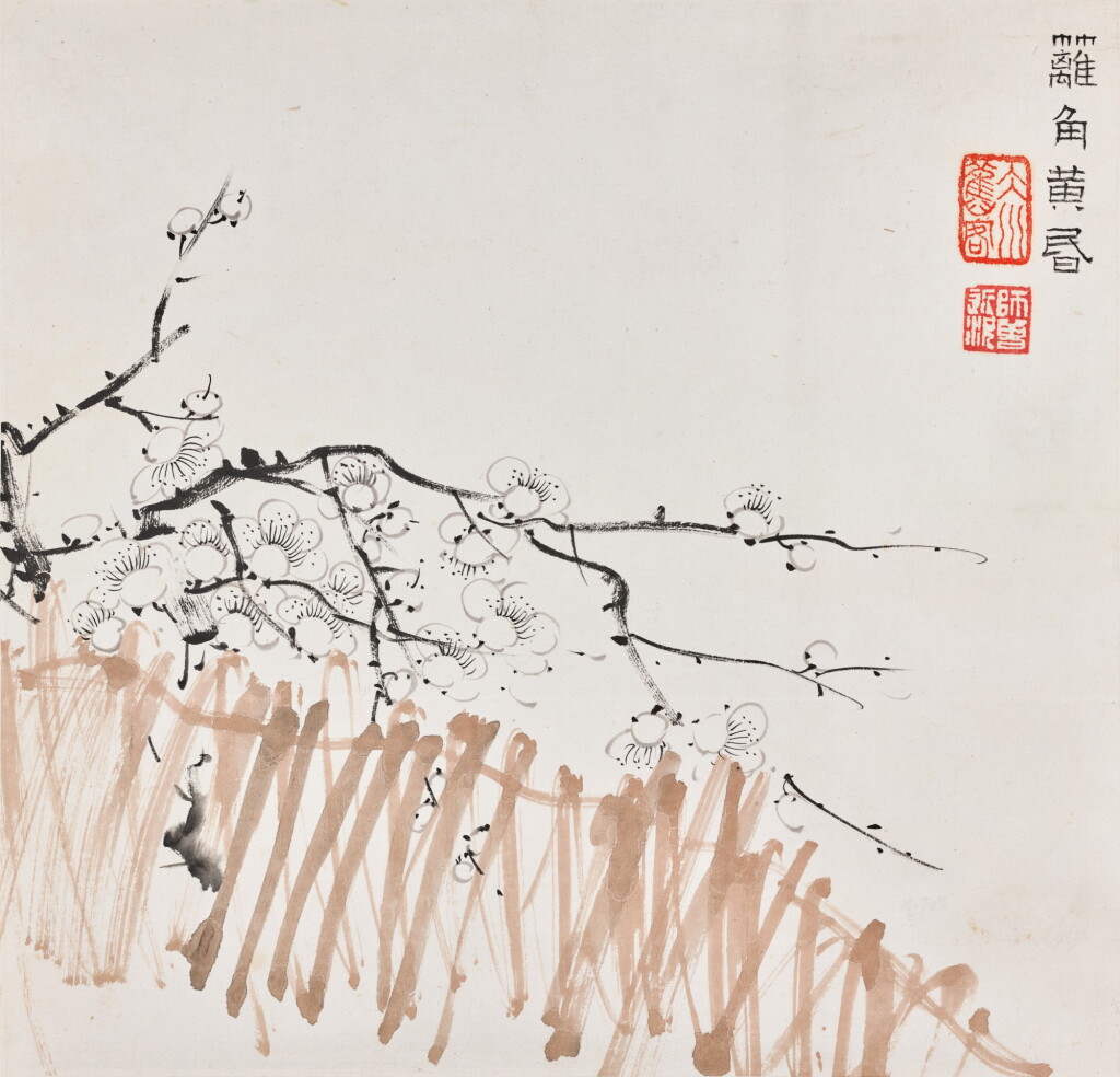View full screen - View 1 of Lot 2. Chen Hengke (1876 - 1923) Plum Blossoms | 陳衡恪(1876-1923) 籬角黃昬 設色紙本 立軸.
