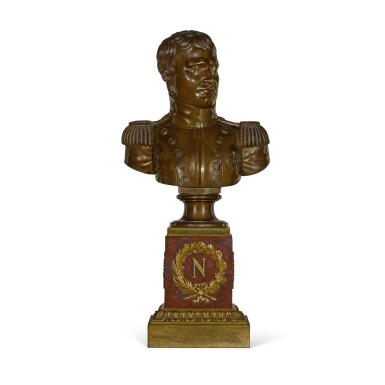 View full screen - View 1 of Lot 64. A RUSSIAN PATINATED BRONZE BUST OF NAPOLÉON, BY WISCHNEVSKY, CIRCA 1890.