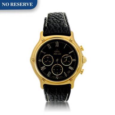 View full screen - View 1 of Lot 67. EBEL | REFERENCE 8134901 EL PRIMERO A YELLOW GOLD AUTOMATIC CHRONOGRAPH WRISTWATCH WITH DATE AND BRACELET, CIRCA 1990.