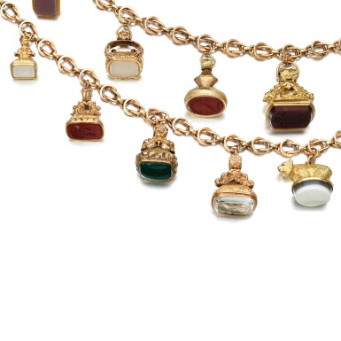 View full screen - View 1 of Lot 216. ROCK CRYSTAL AND HARDSTONE LONG CHAIN, EARLY 19TH CENTURY AND LATER.