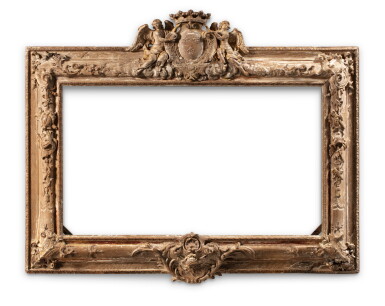 View full screen - View 1 of Lot 16. A royal gilt oak frame, Louis XIV | Cadre royal en chêne sculpté et doré aux armes de France d'époque Louis XIV.