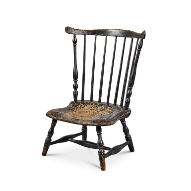 View full screen - View 1 of Lot 162. Very Rare Black-Painted Fan Back Windsor Nursing Chair, Philadelphia, Pennsylvania, Circa 1780.