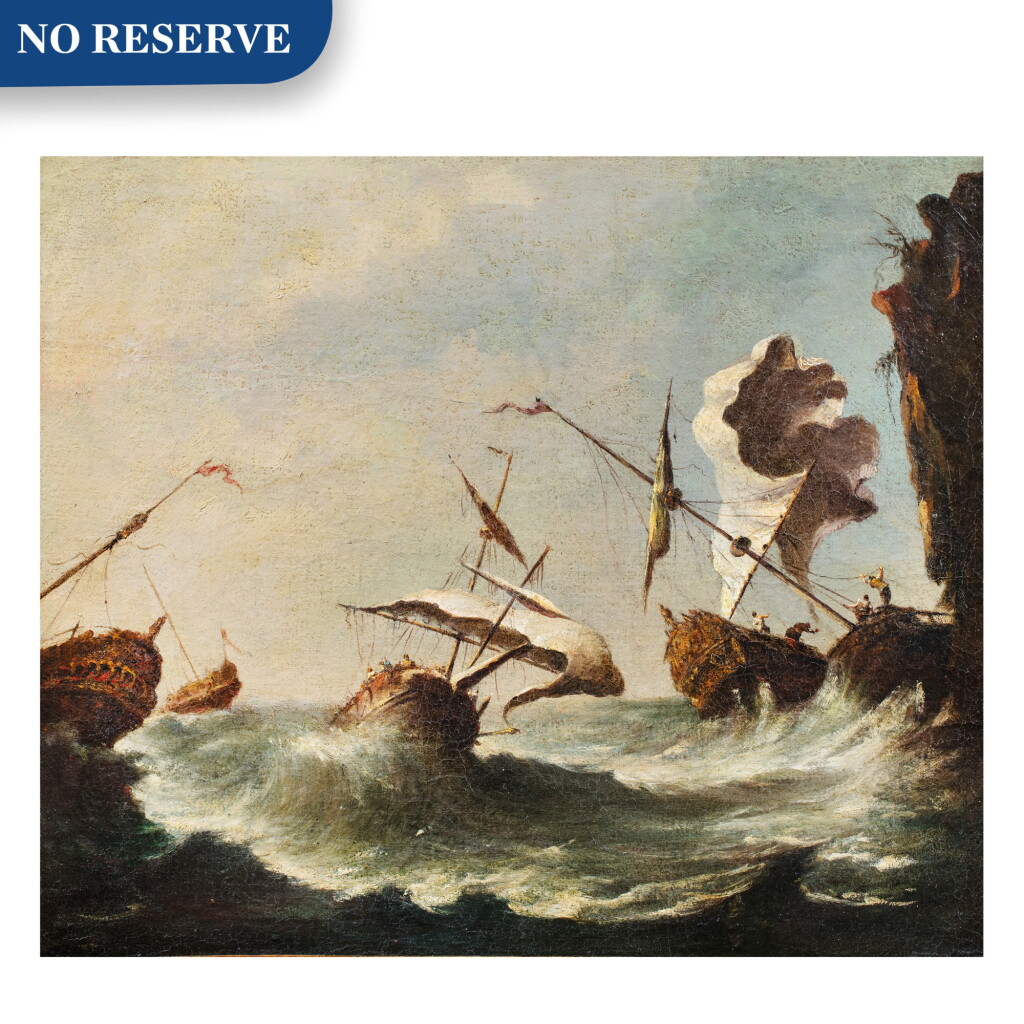 View full screen - View 1 of Lot 165. Shipping in stormy waters.