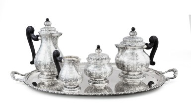 View full screen - View 1 of Lot 14. An Italian silver 5-piece tea and coffee set, Mario Buccellati, Milan, circa 1930 | Service à thé et café en argent 5 pièces par Mario Buccellati, Milan, vers 1930.