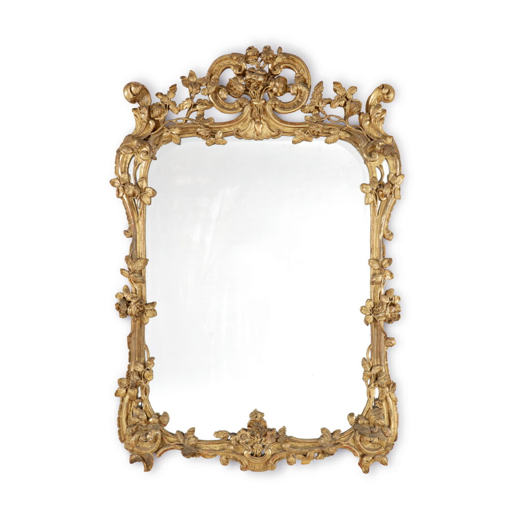 View full screen - View 1 of Lot 713. A LOUIS XV GILTWOOD MIRROR, MID-18TH CENTURY.