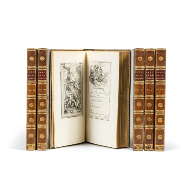 View full screen - View 1 of Lot 747. Fables. 1765-1775. Maroquin bleu nuit de l'époque. Belle édition de Fessard. Exemplaire sur Hollande..