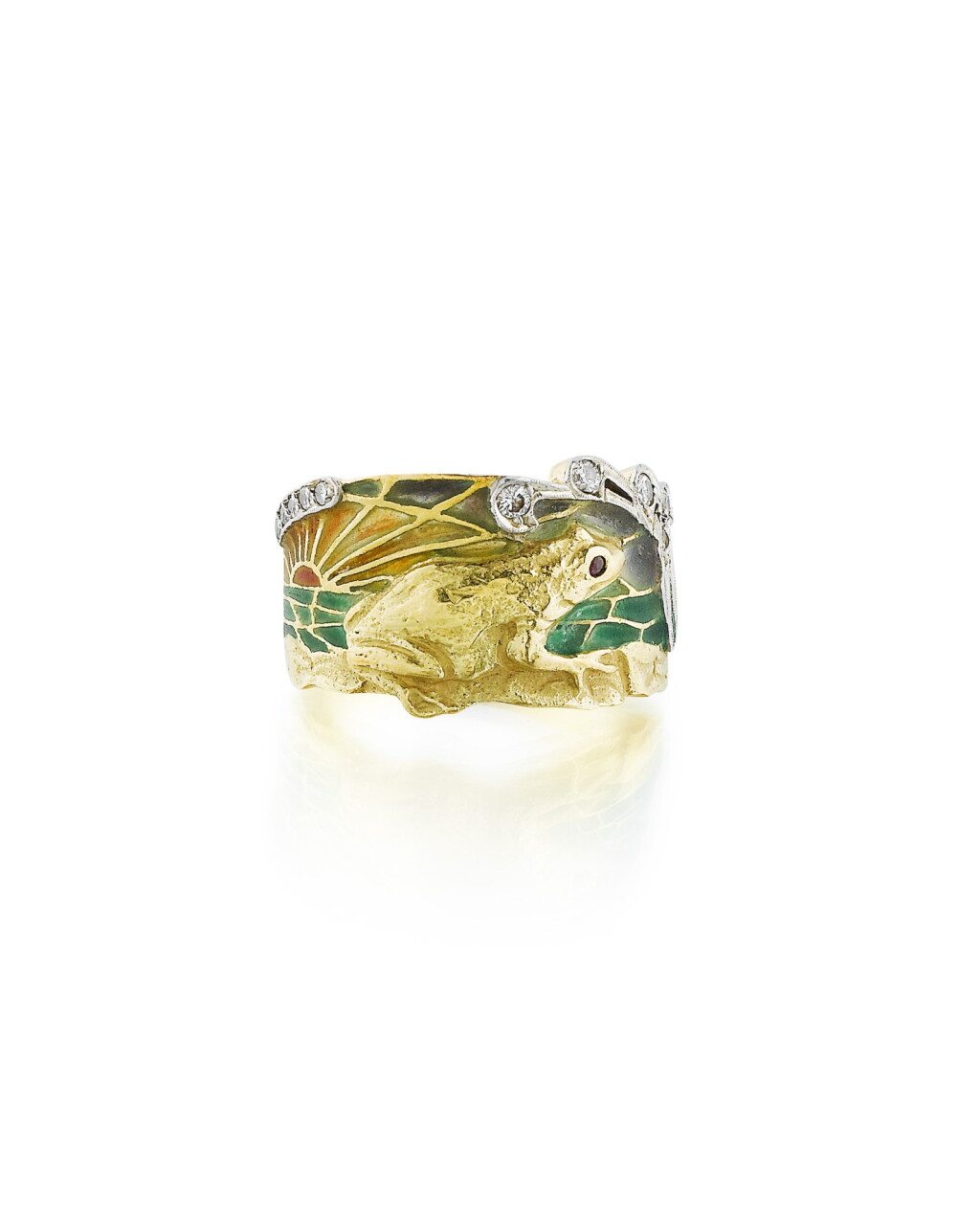 View full screen - View 1 of Lot 24. Bague émail, rubis et diamants | Enamel, ruby and diamond ring.
