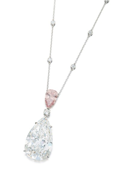 View full screen - View 1 of Lot 115. Diamond and Fancy Brownish Orangy Pink Diamond Pendant-Necklace.