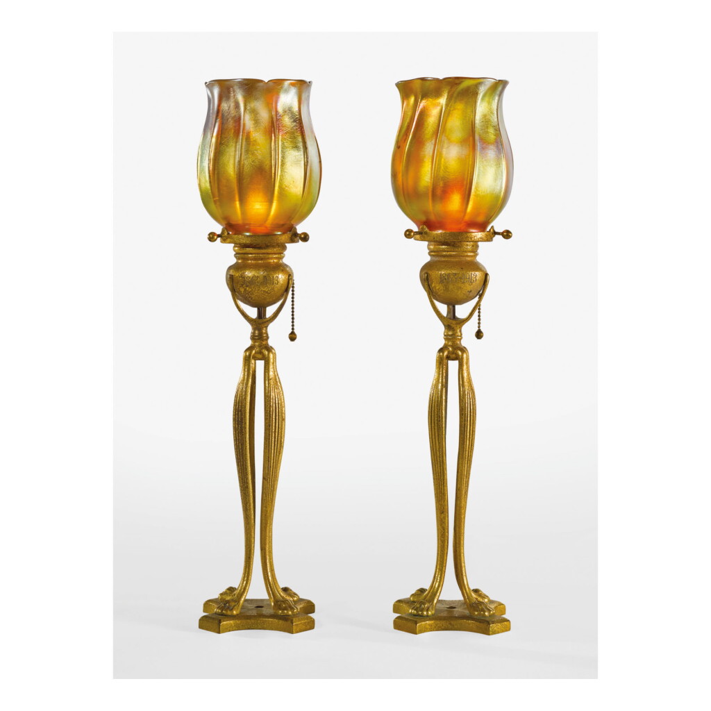 View full screen - View 1 of Lot 32. TIFFANY STUDIOS | PAIR OF CANDLE LAMPS.