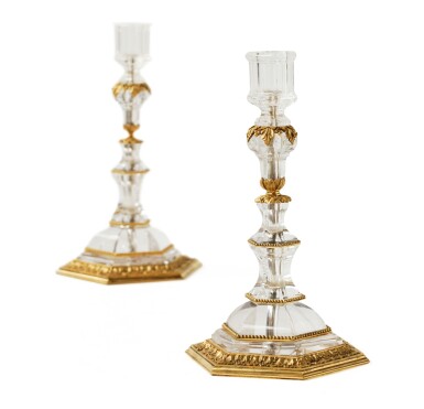 View full screen - View 1 of Lot 25. A PAIR OF GILT-BRONZE MOUNTED ROCK CRYSTAL CANDLESTICKS, LATE 18TH CENTURY | PAIRE DE FLAMBEAUX EN CRISTAL DE ROCHE ET BRONZE DORÉ DE LA FIN DU XVIIIE SIÈCLE.