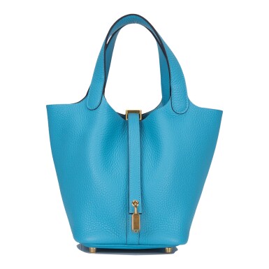View full screen - View 1 of Lot 16. Hermès Bleu du Nord Picotin Lock 18cm of Clemence Leather with Gold Hardware.
