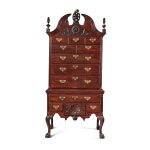 The Palmer-Franklin Chippendale Mahogany Bonnet-Top High Chest of Drawers, carving possibly by Samuel Harding, Philadelphia, Pennsylvania, circa 1755