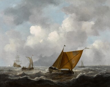 View full screen - View 1 of Lot 118. Seascape with Dutch smalschips and other vessels off the coast.