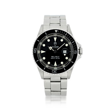 View full screen - View 1 of Lot 58. TUDOR | REFERENCE 73090 MINI-SUB A STAINLESS STEEL AUTOMATIC CENTER SECONDS WRISTWATCH WITH DATE AND BRACELET, CIRCA 1992.