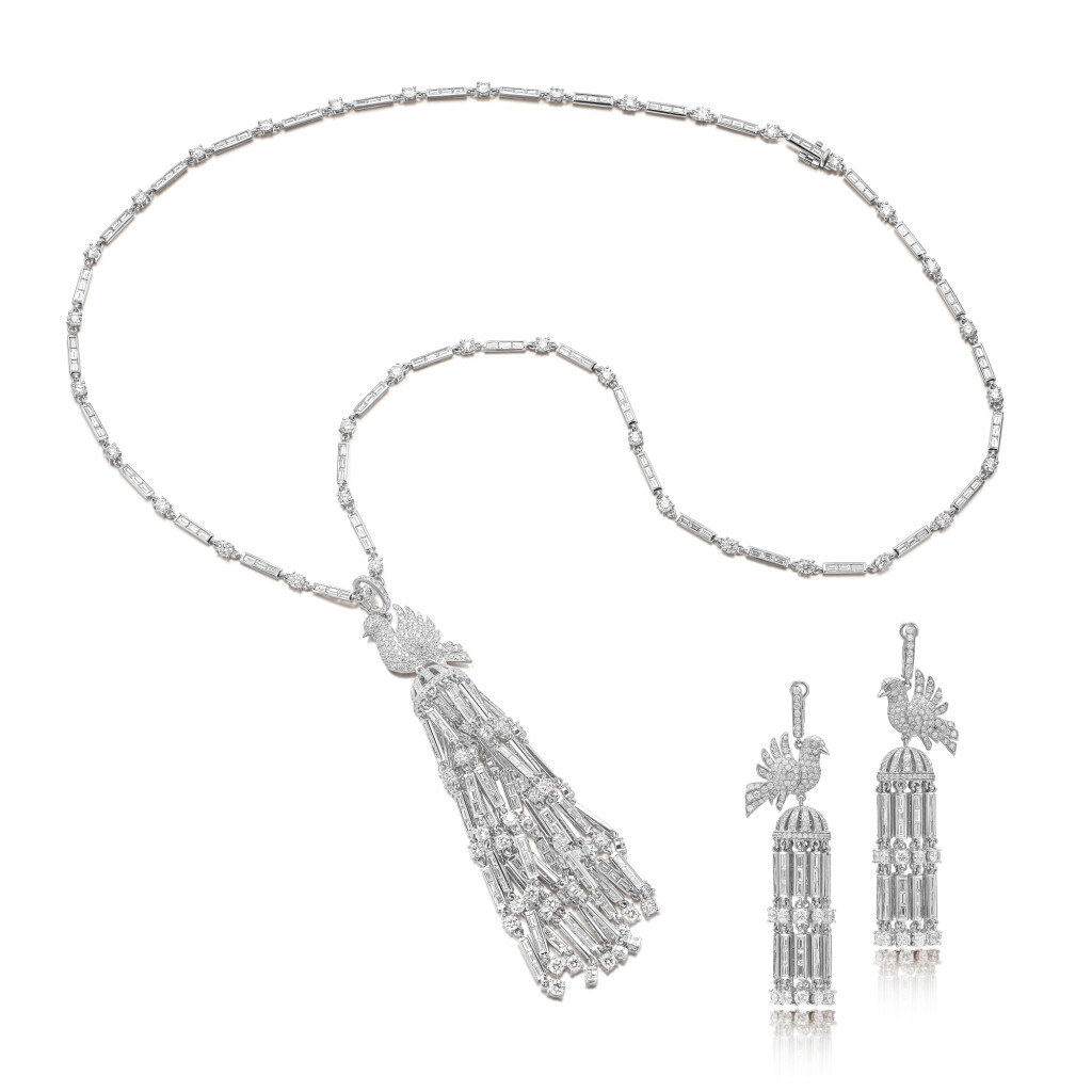 View full screen - View 1 of Lot 1874. DIAMOND DEMI-PARURE | 鑽石 項鏈 及 耳環套裝.