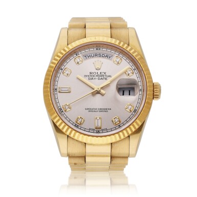View full screen - View 1 of Lot 331. Reference 118238 Day-Date | A yellow gold and diamond-set wristwatch with day, date and bracelet, Circa 2017.