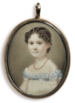 ATTRIBUTED TO GEORGE PATTEN | MINIATURE PORTRAIT OF A YOUNG GIRL IN A WHITE DRESS