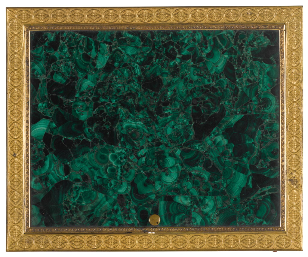 View full screen - View 1 of Lot 159. A RESTAURATION GILT-BRONZE AND MALACHITE PORTE-DOCUMENTS 19TH CENTURY.