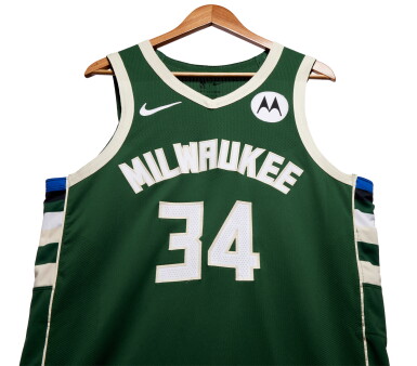 View full screen - View 1 of Lot 86. Giannis Antetokounmpo Milwaukee Bucks 2024-2025 Game Worn Icon Edition Jersey | 41 Points.